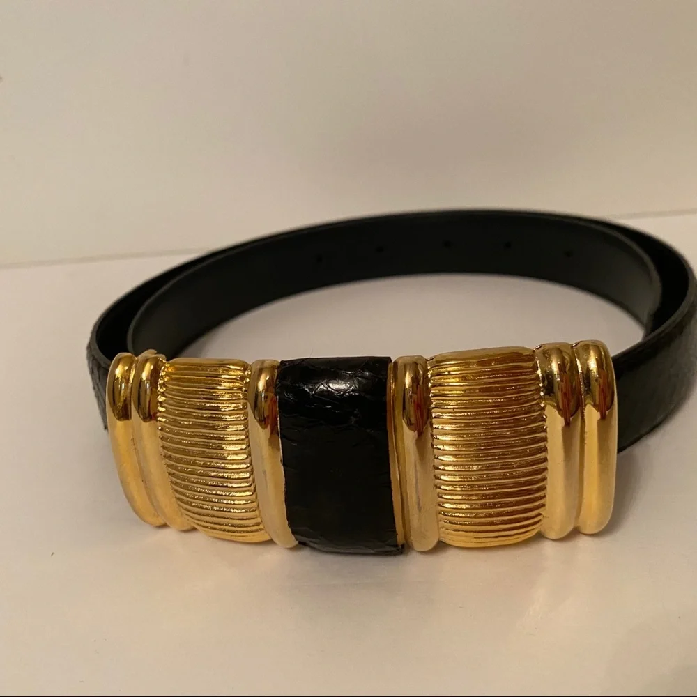 JANA BELT BLACK SNAKESKIN GOLD BUCKLE ACCESSORY Size L